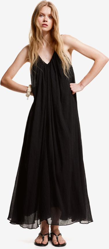 Czarna sukienka H & M z bawełny maxi na ramiączkach