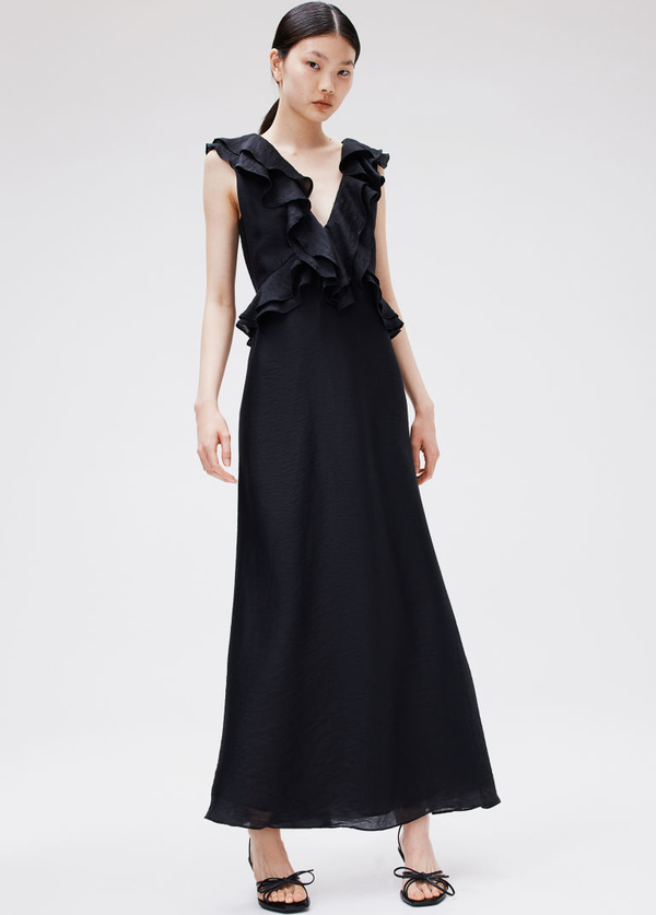 Czarna sukienka H & M z dekoltem w kształcie litery v maxi