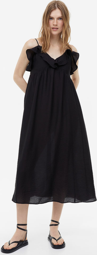 Czarna sukienka H & M z dekoltem w kształcie litery v na ramiączkach z tkaniny