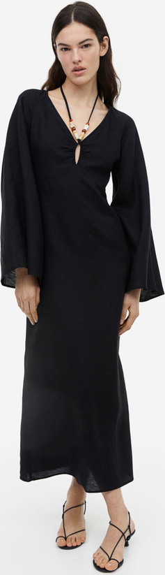 Czarna sukienka H & M z dekoltem w kształcie litery v prosta maxi