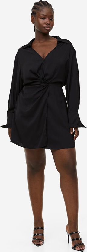 Czarna sukienka H & M z długim rękawem mini z tkaniny
