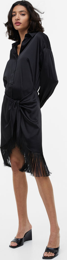Czarna sukienka H & M z długim rękawem w stylu boho