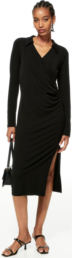 Czarna sukienka H & M z długim rękawem w stylu casual midi