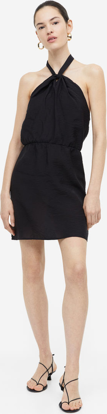 Czarna sukienka H & M z tkaniny mini bez rękawów