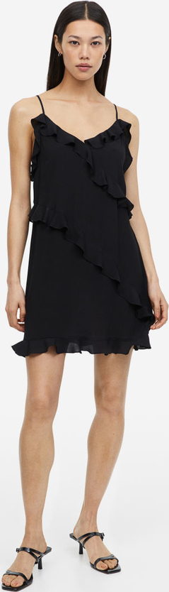 Czarna sukienka H & M z tkaniny z dekoltem w kształcie litery v