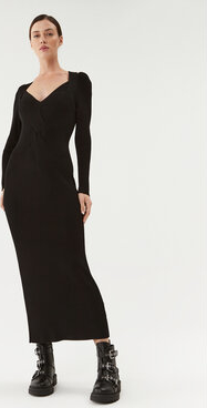 Czarna sukienka Hugo Boss dopasowana maxi z dekoltem w kształcie litery v