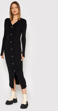 Czarna sukienka Hugo Boss z długim rękawem w stylu casual z dekoltem w kształcie litery v