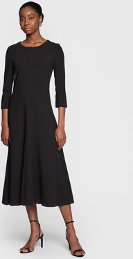 Czarna sukienka Imperial z okrągłym dekoltem midi z długim rękawem