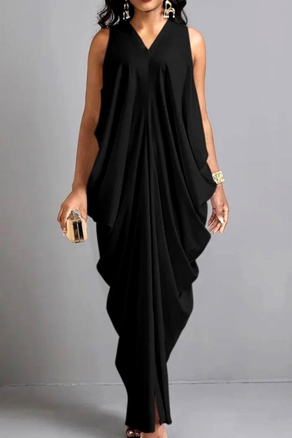 Czarna sukienka IVET maxi z dekoltem w kształcie litery v