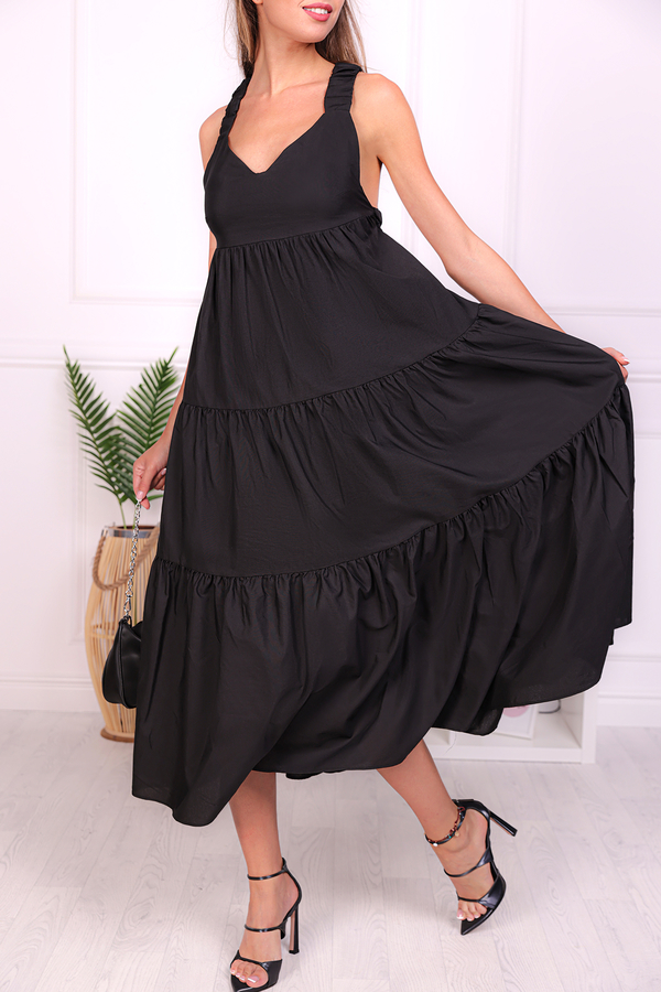 Czarna sukienka IVET midi z dekoltem w kształcie litery v