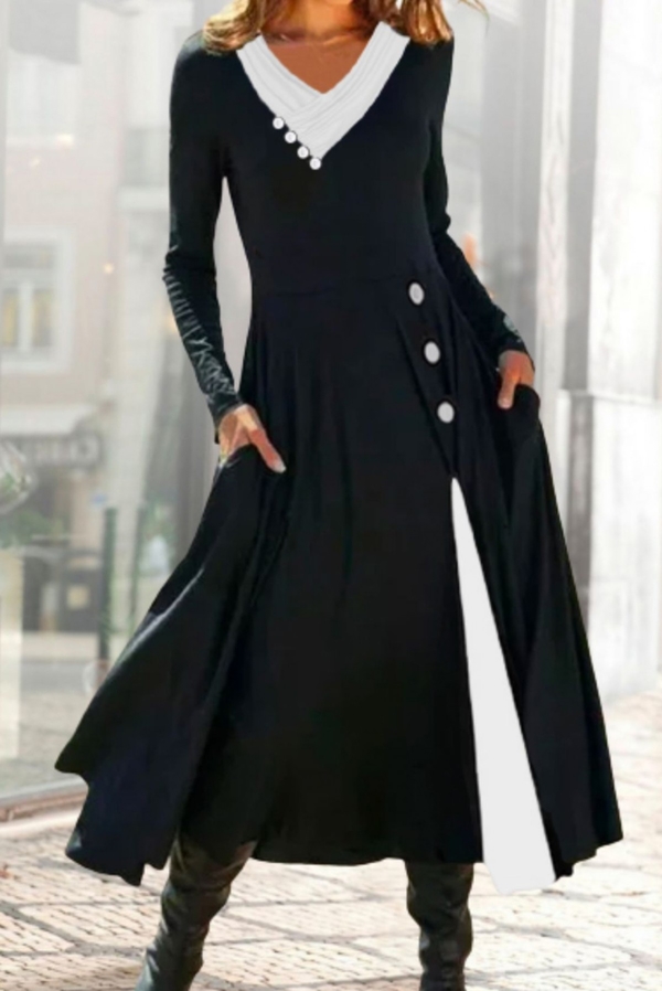 Czarna sukienka IVET midi z dekoltem w kształcie litery v w stylu klasycznym
