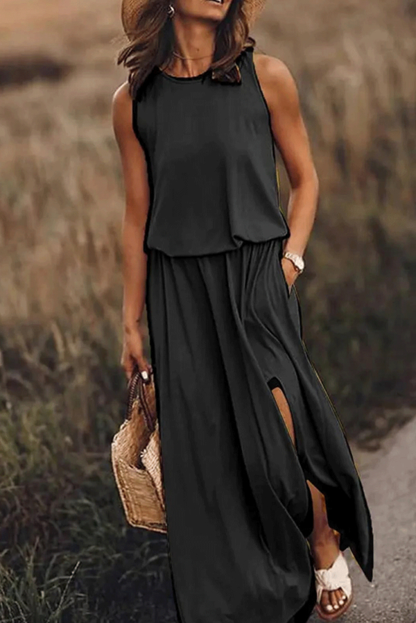 Czarna sukienka IVET w stylu casual z tkaniny maxi