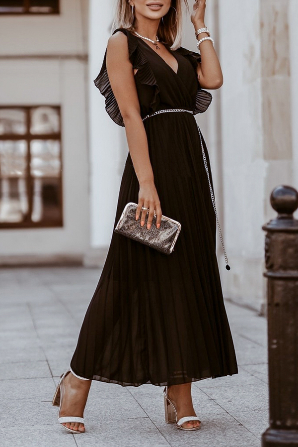 Czarna sukienka IVET z dekoltem w kształcie litery v maxi