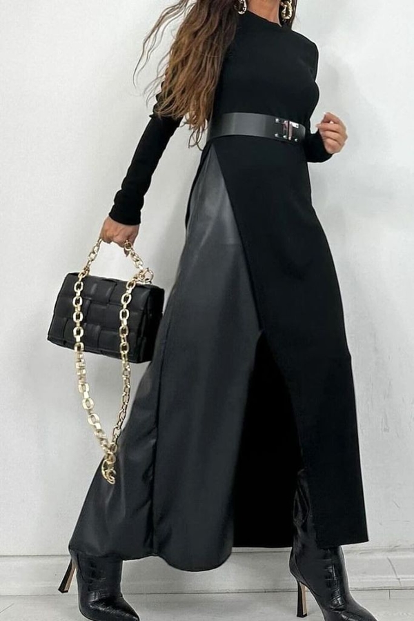 Czarna sukienka IVET z długim rękawem