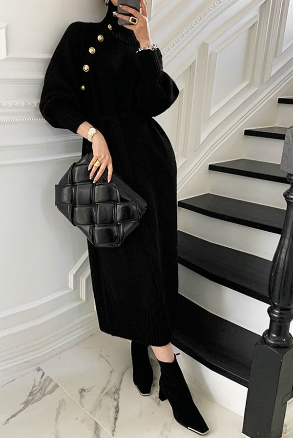 Czarna sukienka IVET z dzianiny midi w stylu casual
