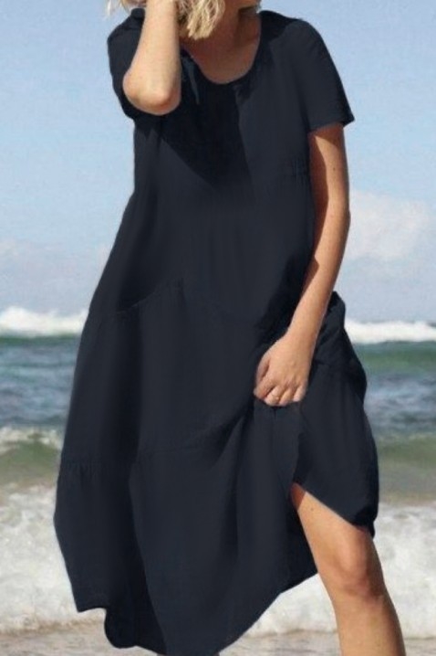 Czarna sukienka IVET z krótkim rękawem midi w stylu casual