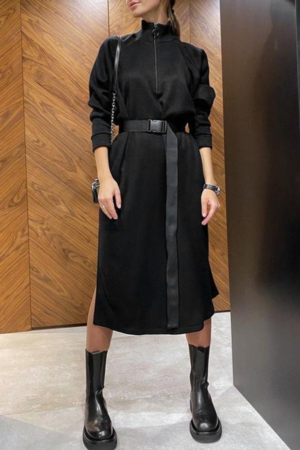 Czarna sukienka IVET z tkaniny midi w stylu casual