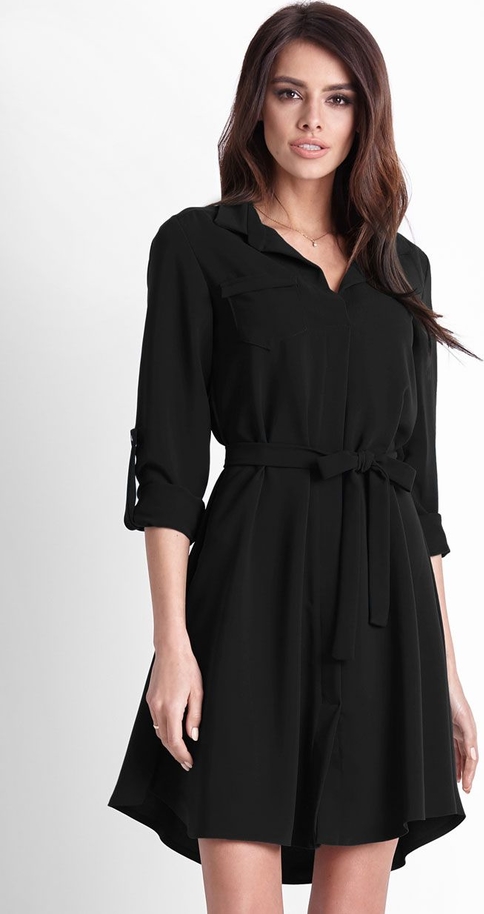 Czarna sukienka Ivon mini z długim rękawem