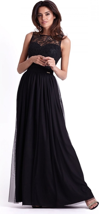 Czarna sukienka Ivon rozkloszowana bez rękawów z okrągłym dekoltem