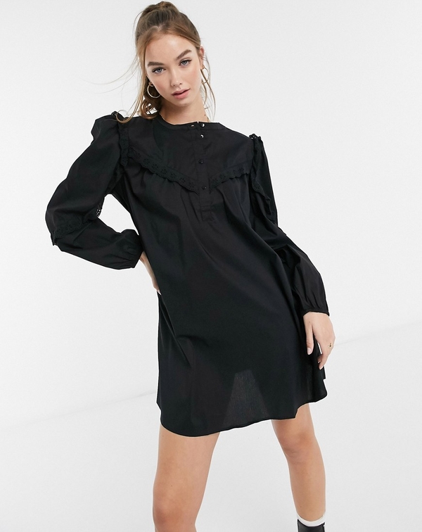 Czarna sukienka JDY z długim rękawem mini z bawełny