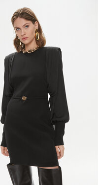 Czarna sukienka Just Cavalli mini z długim rękawem z okrągłym dekoltem