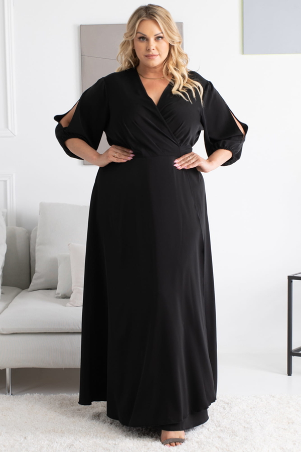 Czarna sukienka KARKO maxi z dekoltem w kształcie litery v