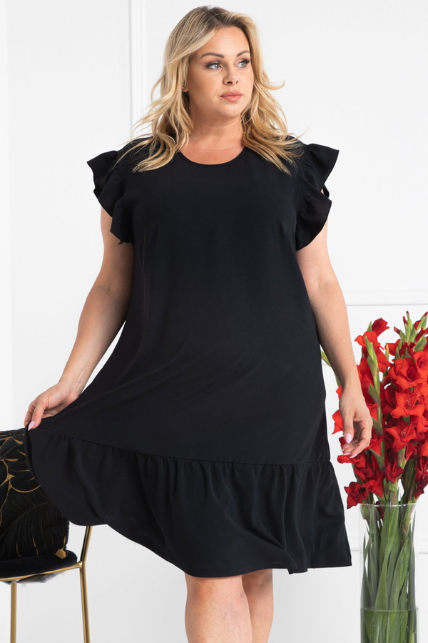 Czarna sukienka KARKO z okrągłym dekoltem z tkaniny