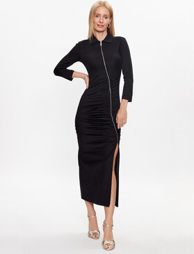 Czarna sukienka Karl Lagerfeld dopasowana w stylu casual z długim rękawem