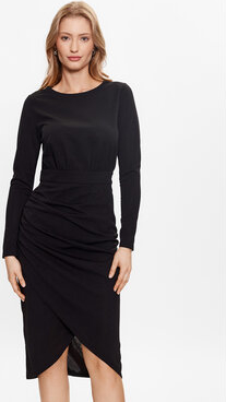 Czarna sukienka Karl Lagerfeld z długim rękawem w stylu casual z okrągłym dekoltem