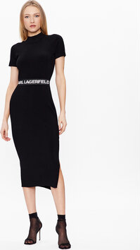 Czarna sukienka Karl Lagerfeld z okrągłym dekoltem z krótkim rękawem w stylu casual