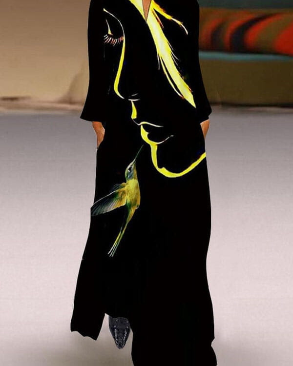 Czarna sukienka Kendallme z okrągłym dekoltem maxi z długim rękawem