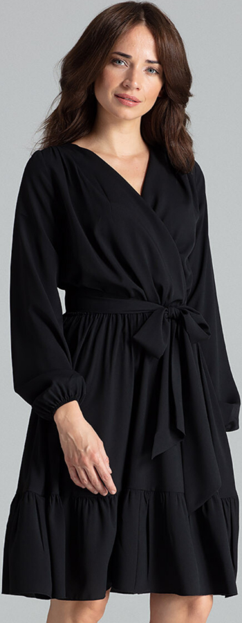 Czarna sukienka LENITIF w stylu boho z dekoltem w kształcie litery v