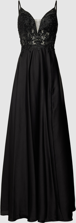 Czarna sukienka Luxuar Fashion na ramiączkach z dekoltem w kształcie litery v rozkloszowana