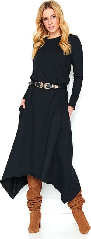 Czarna sukienka Makadamia z długim rękawem