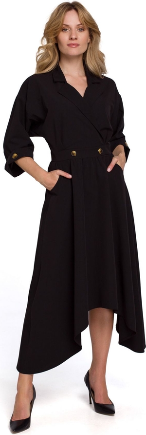 Czarna sukienka Makover z dekoltem w kształcie litery v z długim rękawem w stylu casual