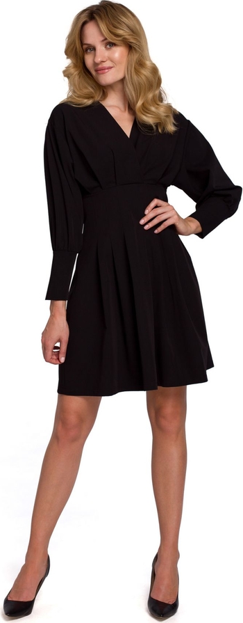 Czarna sukienka Makover z długim rękawem z tkaniny mini