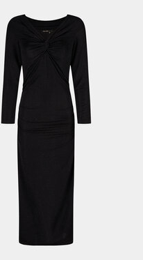 Czarna sukienka Marc Aurel midi z okrągłym dekoltem z długim rękawem