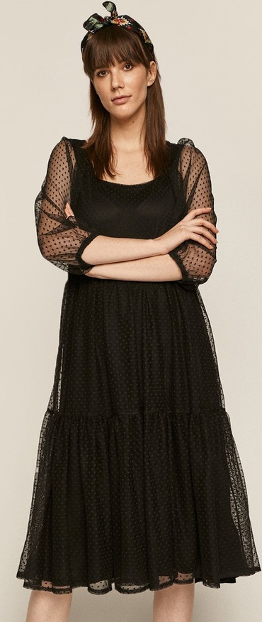 Czarna sukienka Medicine w stylu casual z długim rękawem z okrągłym dekoltem