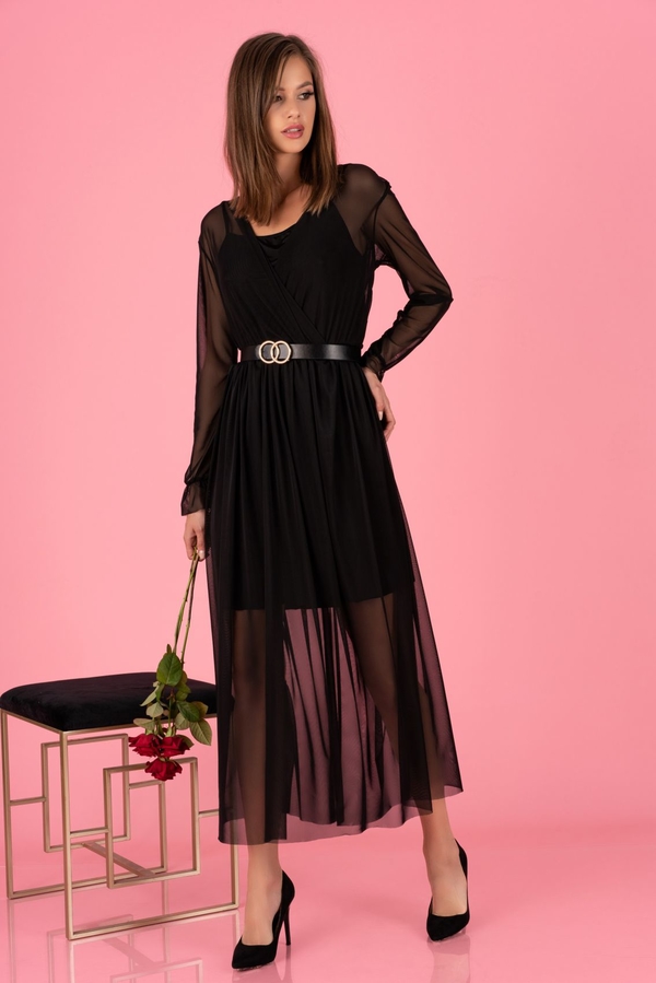 Czarna sukienka MERRIBEL z długim rękawem z tiulu