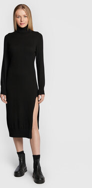 Czarna sukienka Michael Kors dopasowana midi z długim rękawem