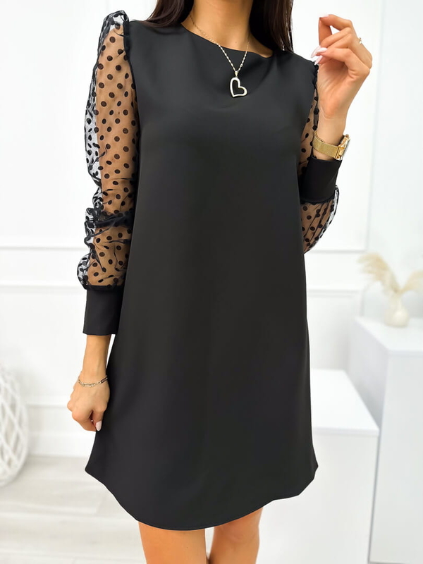 Czarna sukienka ModnaKiecka.pl z długim rękawem z okrągłym dekoltem w stylu casual