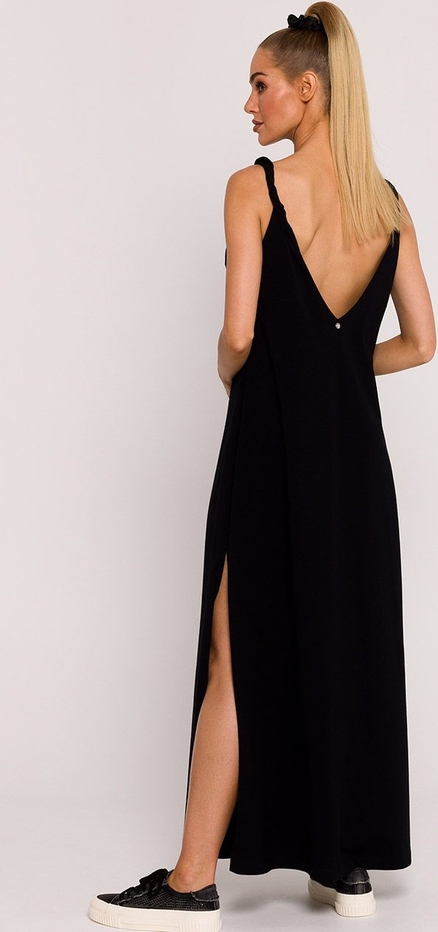 Czarna sukienka MOE maxi z dekoltem w kształcie litery v na ramiączkach