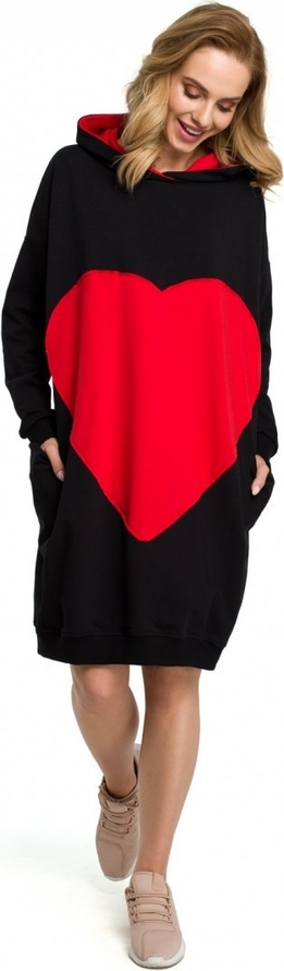 Czarna sukienka MOE mini z bawełny z długim rękawem