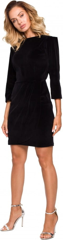 Czarna sukienka MOE mini z odkrytymi ramionami z okrągłym dekoltem