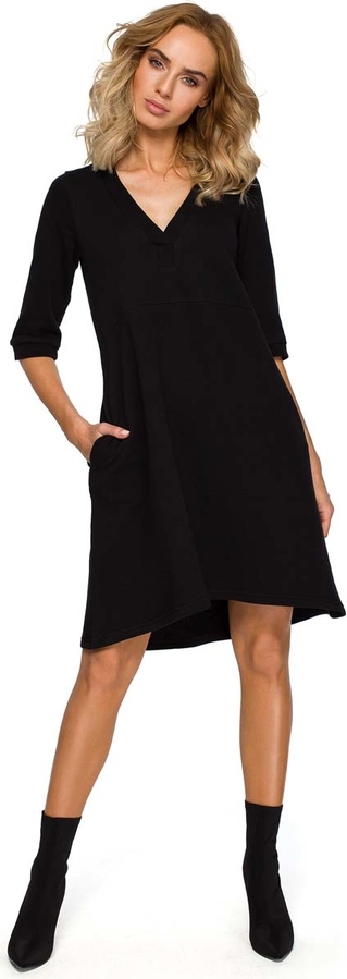 Czarna sukienka MOE trapezowa z bawełny