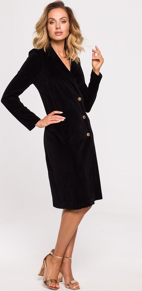 Czarna sukienka MOE w stylu casual z długim rękawem midi