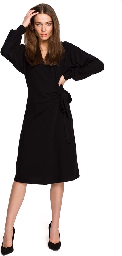 Czarna sukienka MOE z bawełny z długim rękawem