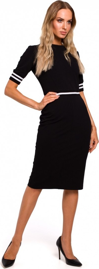 Czarna sukienka MOE z bawełny z krótkim rękawem z okrągłym dekoltem