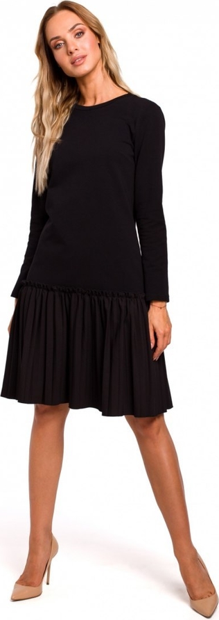 Czarna sukienka MOE z bawełny z okrągłym dekoltem