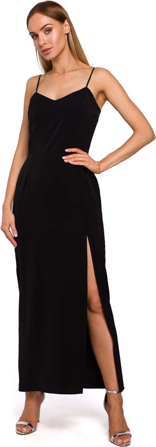 Czarna sukienka MOE z dekoltem w kształcie litery v na ramiączkach